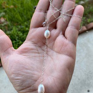 925 SS pearl chain drop necklace